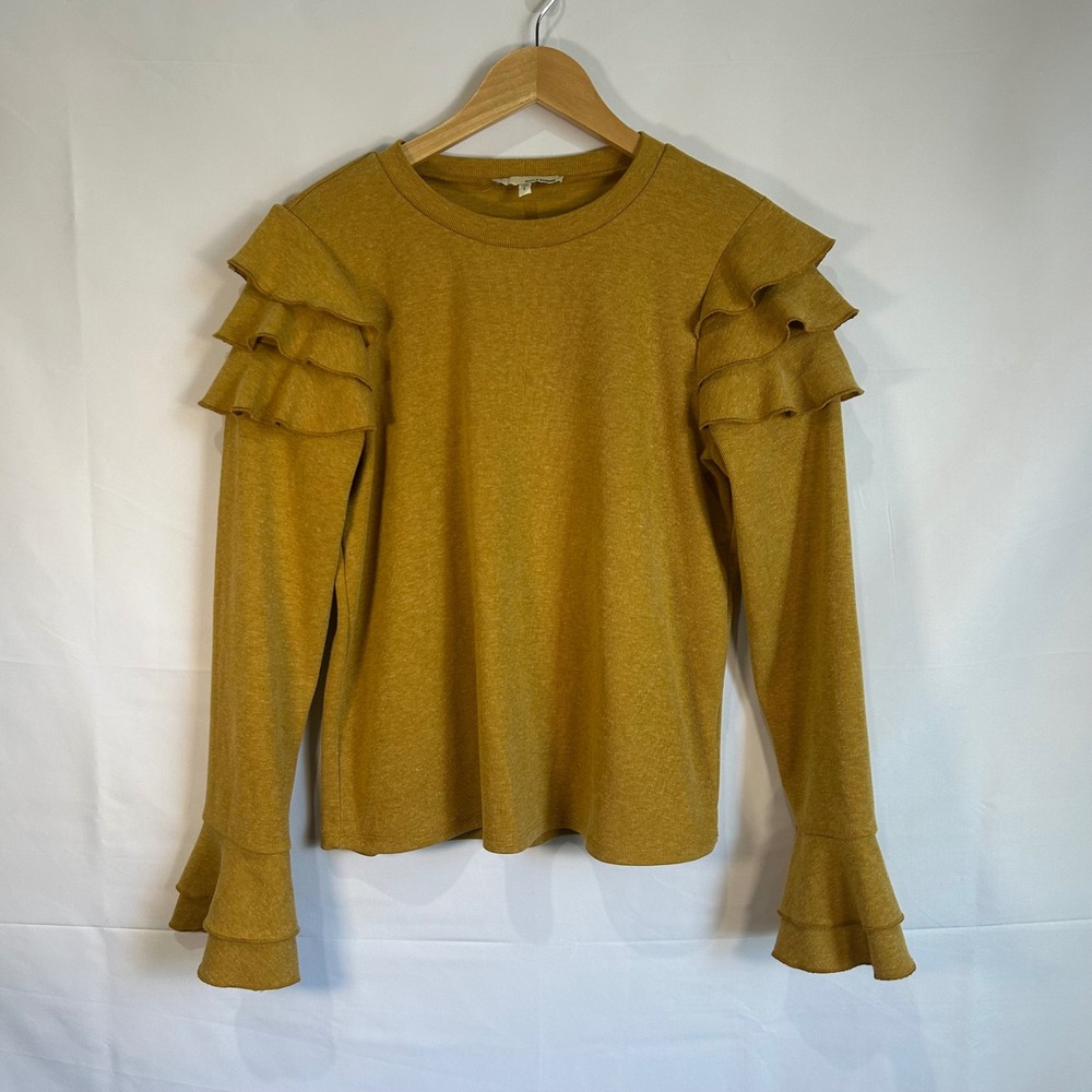 June & Hudson Ruffle Sleeve Top Long Sleeve Mustard Yellow Women's size large‎